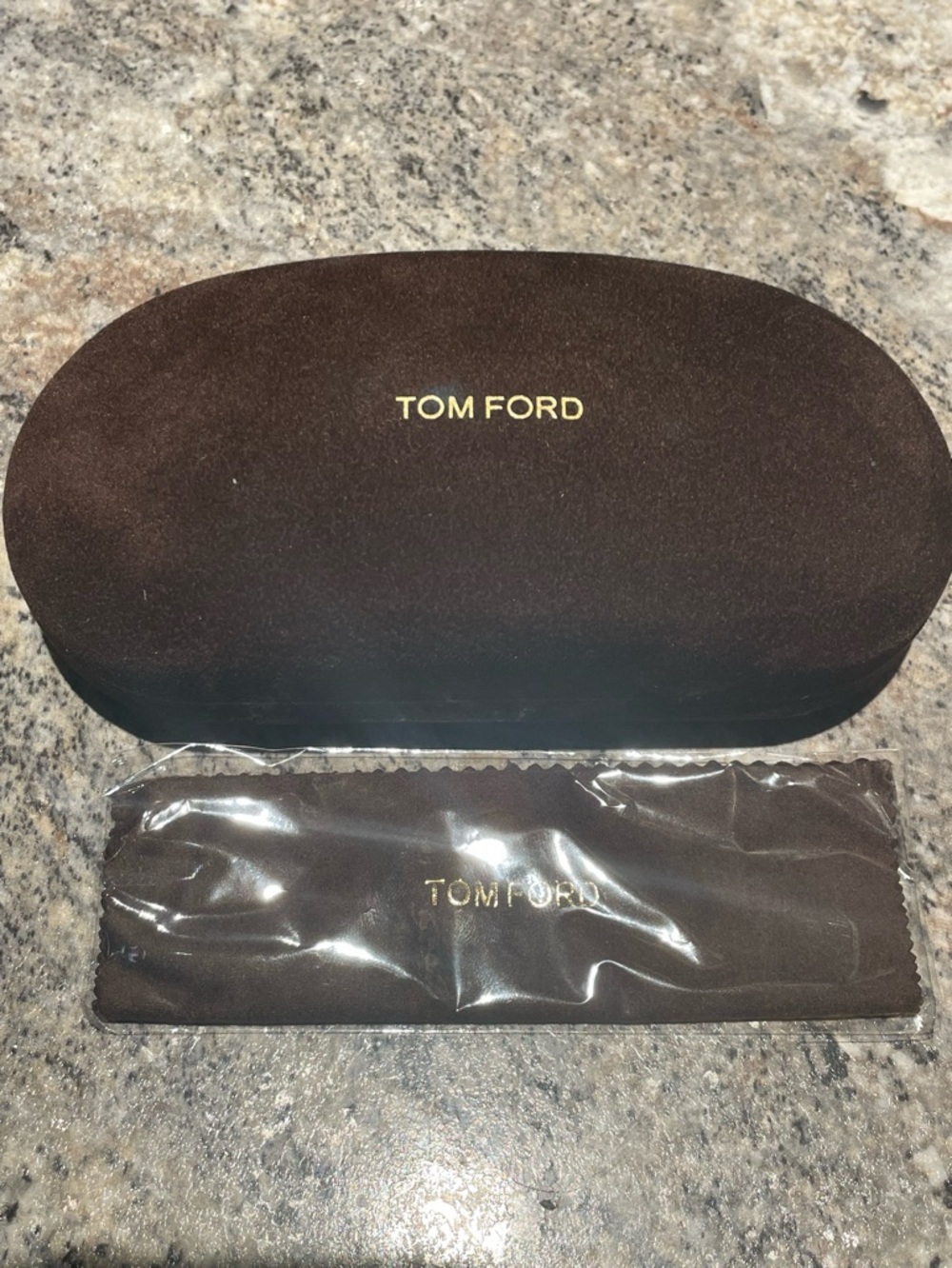 Tom Ford Dark Brown Velvet Sunglasses Case with Cleaning Cloth